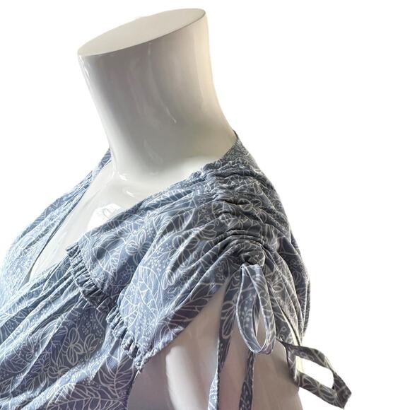 VERONICA BEARD Teagan Floral Silk Dress - Ruched MIDI Blue and white Small 4 - Picture 10 of 13